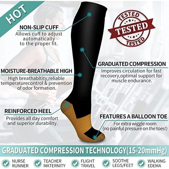 🆕🧦 Copper Infused Luxury Knee High Compression Socks Warm Long Stockings NWT🧦 - Picture 7 of 10